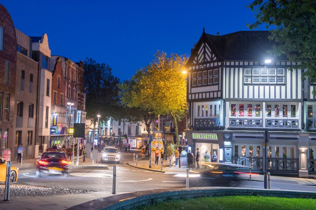 Entrance to Wind St by night