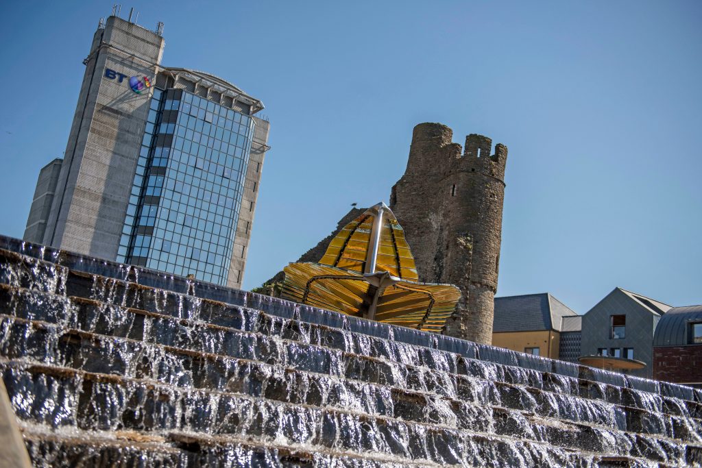 Fountain steps, Swansea Castle and BT Tower